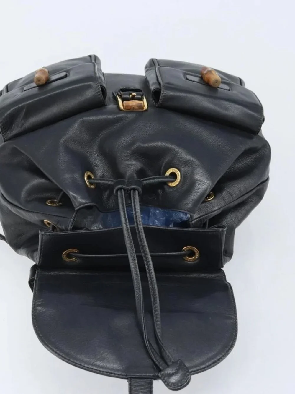 GUCCI Bamboo Backpack Leather Black Gold 003 2058 0016 Auth gh2009